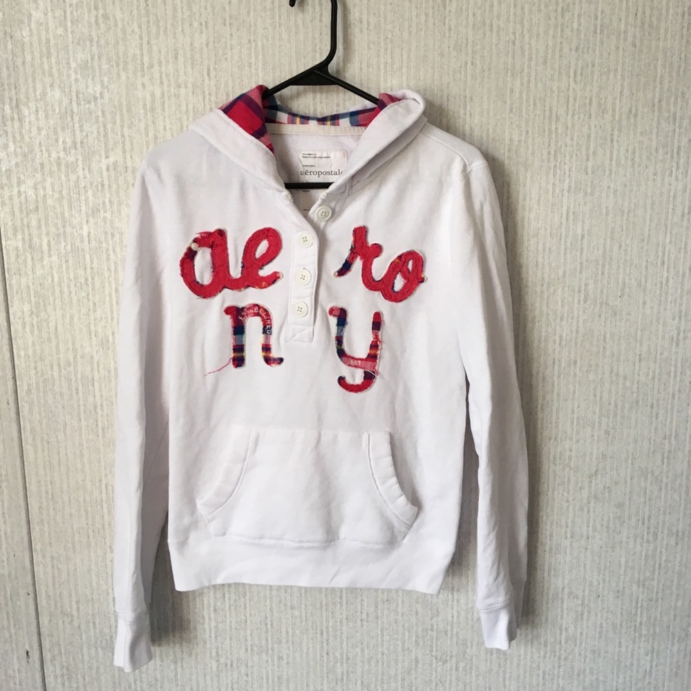 Aeropostale White W/ Pink Plaid Embroidered Logo